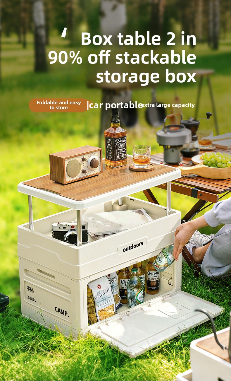 Outdoor Camping Table And Chairs - 캠핑용 접이식 수납함 나무 뚜껑 도어