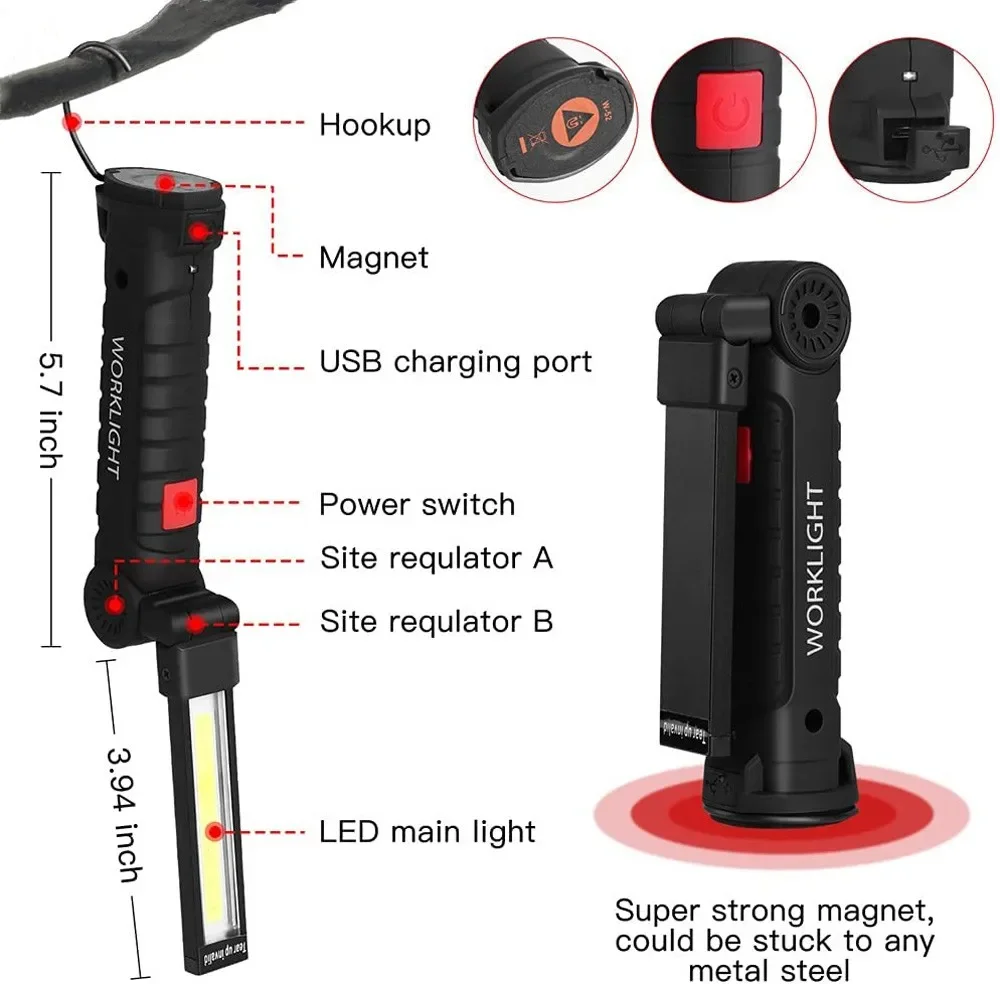 휴대용 COB LED 손전등 USB 충전식 작업 조명  - Outdoor Camping Lampe 리뷰 및 가격