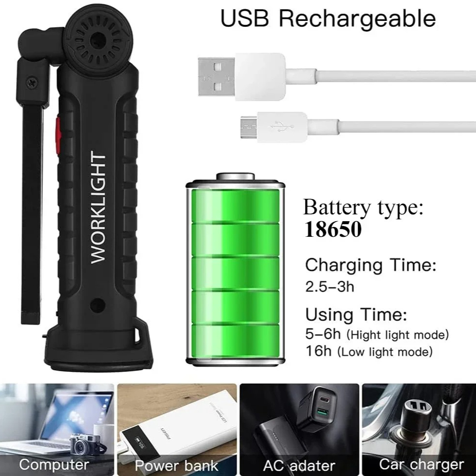 휴대용 COB LED 손전등 USB 충전식 작업 조명  - Outdoor Camping Lampe 리뷰 및 가격
