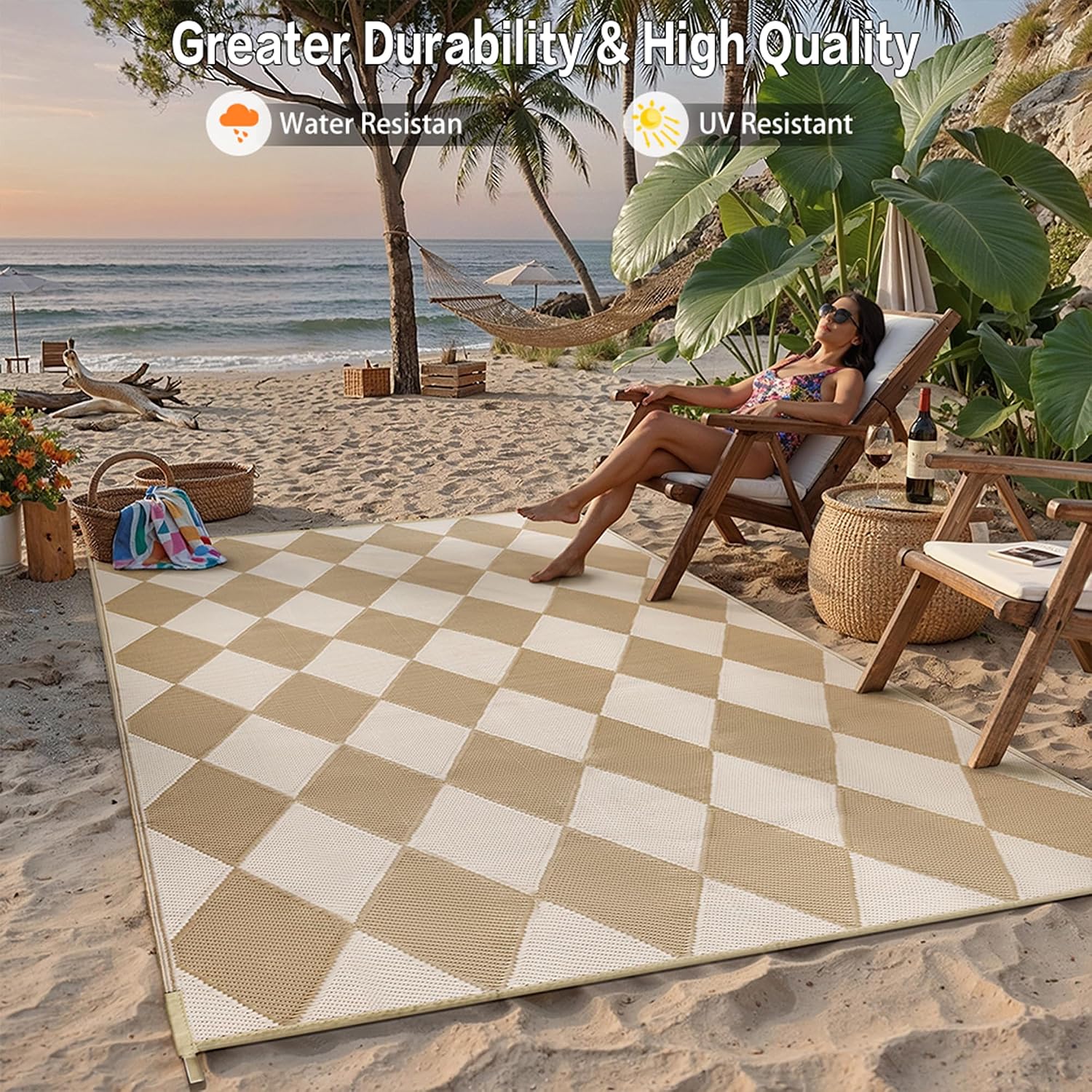 야외용 플라스틱 체크무늬 방수 러그 8x10 베이지 브 - Outdoor Camping Rugs 8X10 리뷰 및 가격