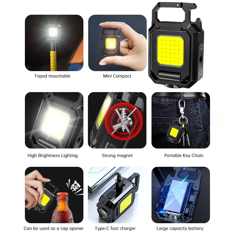 미니 손전등 키체인 라이트 COB 작업등 USB 충전식 - Outdoor Camping Lampe 리뷰 및 가격