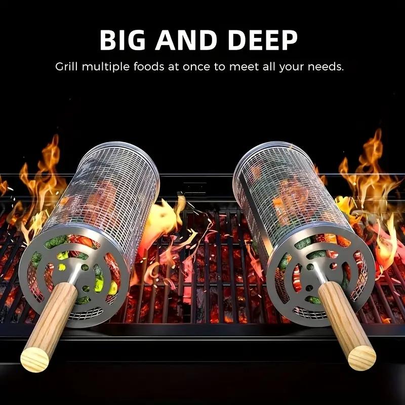 스테인리스 스틸 바베큐 그릴 바구니, 원형 회전 실린더 - Outdoor Camping Grill 리뷰 및 가격