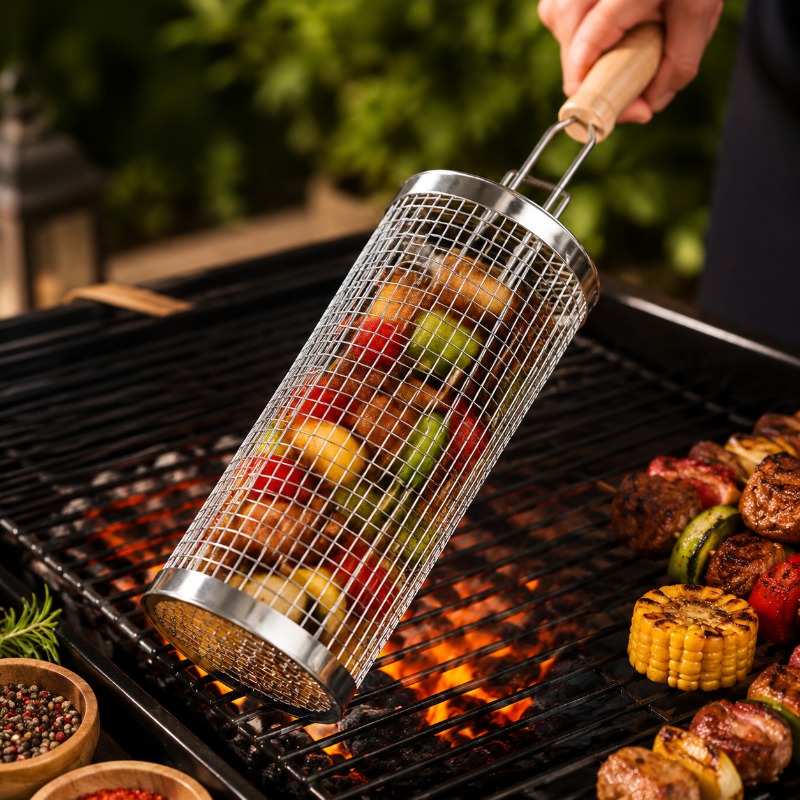 원형 바베큐 그릴 바구니 세트 스테인리스 스틸 롤링 스 - Outdoor Camping Grill 리뷰 및 가격