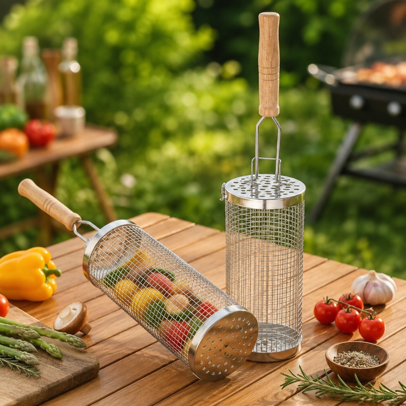 원형 바베큐 그릴 바구니 세트 스테인리스 스틸 롤링 스 - Outdoor Camping Grill 리뷰 및 가격