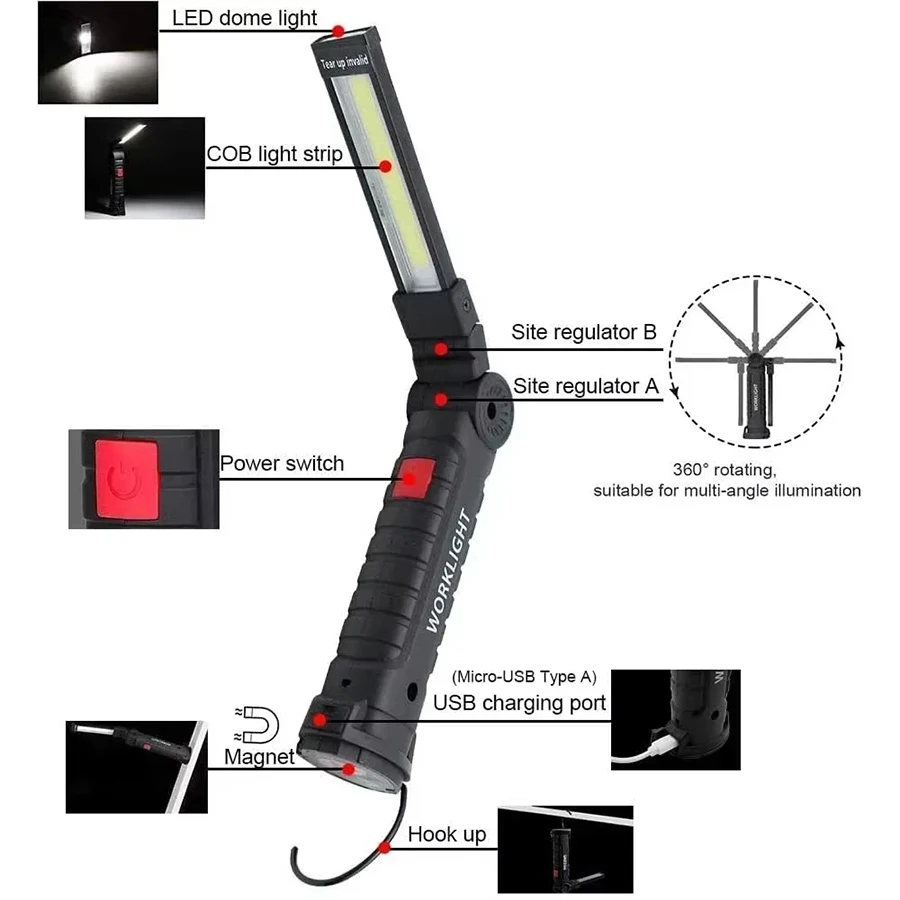 새로운 휴대용 COB LED 손전등 USB C 충전식  - Outdoor Camping Lampe 리뷰 및 가격