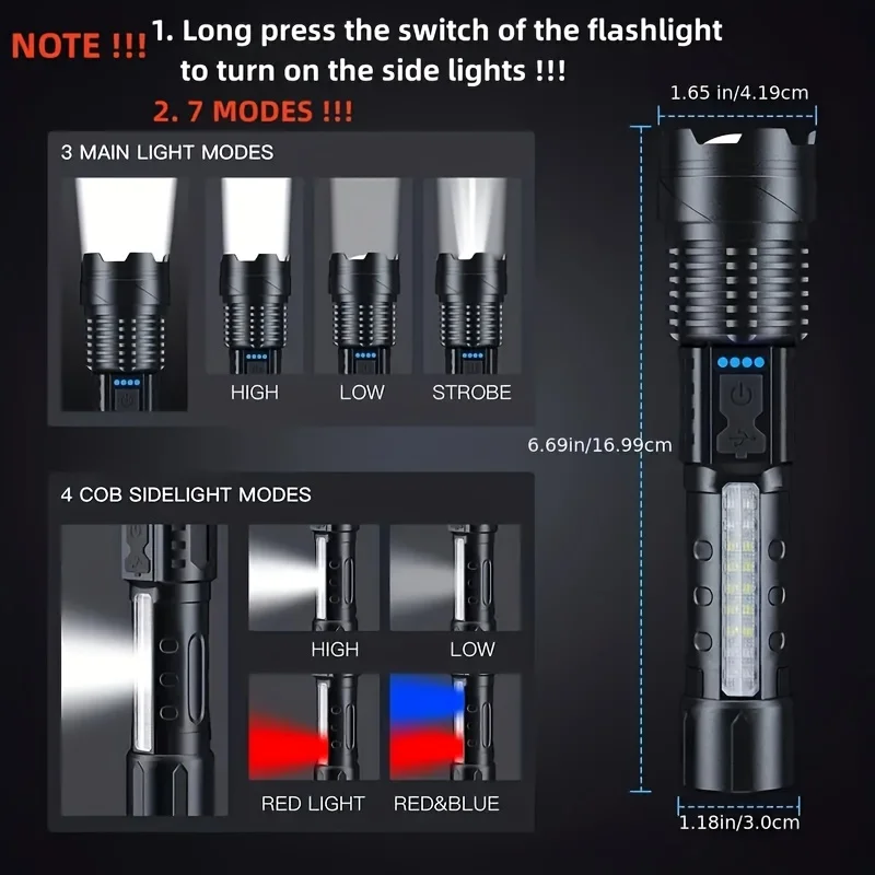 강력한 LED 손전등 배터리 표시등 USB 충전식 라이 - Outdoor Camping Lampe 리뷰 및 가격